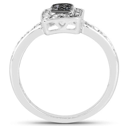 Anillo de plata de ley .925 con diamante azul auténtico de 0.36 quilates y diamantes blancos