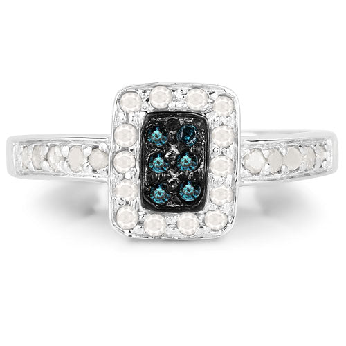 Anillo de plata de ley .925 con diamante azul auténtico de 0.36 quilates y diamantes blancos