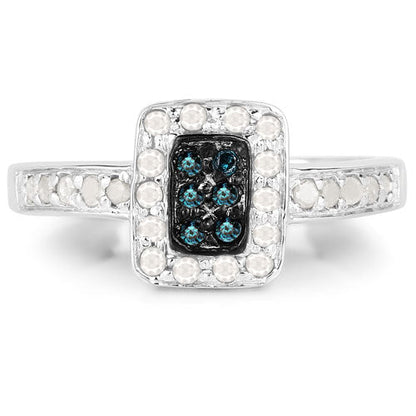 Anillo de plata de ley .925 con diamante azul auténtico de 0.36 quilates y diamantes blancos