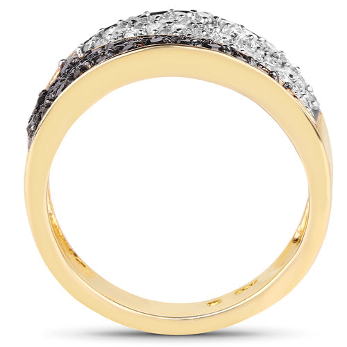 Anillo de plata de ley .925 con baño de oro amarillo de 14 quilates, diamante negro genuino de 1.20 quilates y diamantes blancos