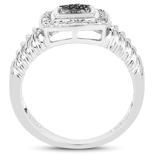 Anillo de plata de ley .925 con diamante negro auténtico de 0,19 quilates y diamante blanco