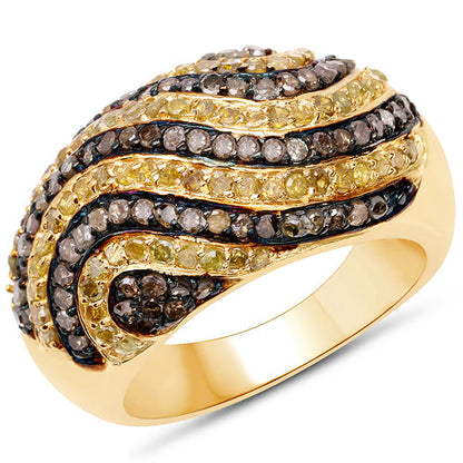 Anillo de plata de ley .925 chapado en oro amarillo de 14 quilates con diamantes de champán y diamantes amarillos genuinos de 1,19 quilates