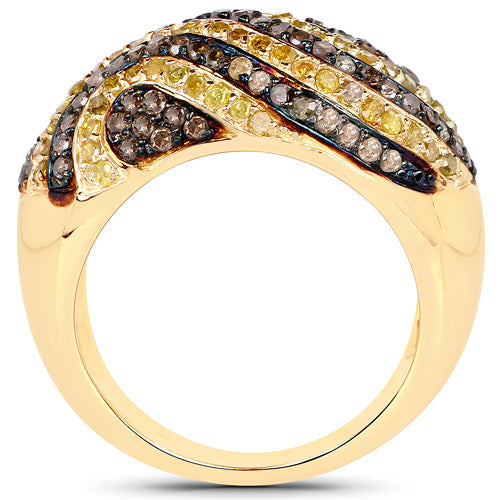 Anillo de plata de ley .925 chapado en oro amarillo de 14 quilates con diamantes de champán y diamantes amarillos genuinos de 1,19 quilates
