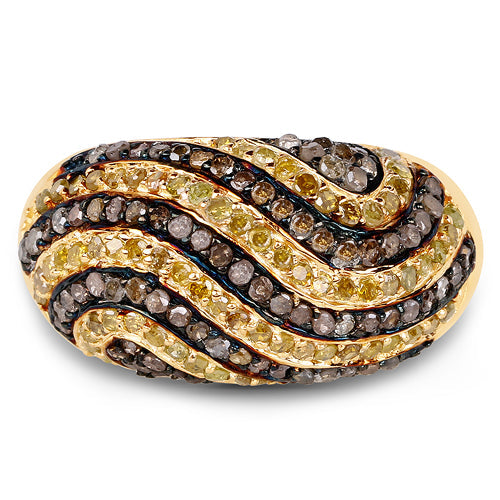 Anillo de plata de ley .925 chapado en oro amarillo de 14 quilates con diamantes de champán y diamantes amarillos genuinos de 1,19 quilates