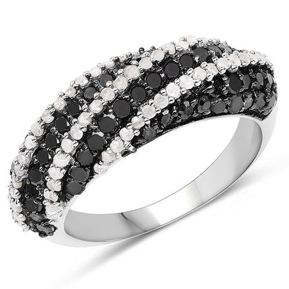 Anillo de plata de ley .925 con 1.25 quilates de diamante negro y diamante blanco auténticos