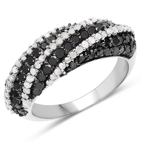 Anillo de plata de ley .925 con 1.25 quilates de diamante negro y diamante blanco auténticos