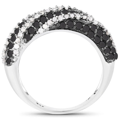 Anillo de plata de ley .925 con 1.25 quilates de diamante negro y diamante blanco auténticos