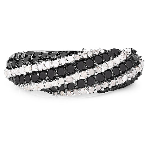 Anillo de plata de ley .925 con 1.25 quilates de diamante negro y diamante blanco auténticos