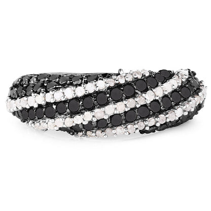 Anillo de plata de ley .925 con 1.25 quilates de diamante negro y diamante blanco auténticos