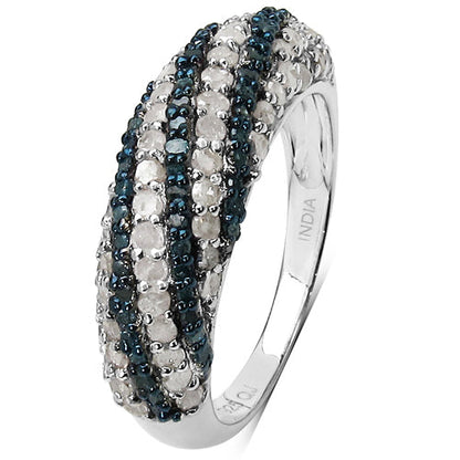 Anillo de plata de ley .925 con diamante azul auténtico y diamante blanco de 1,25 quilates