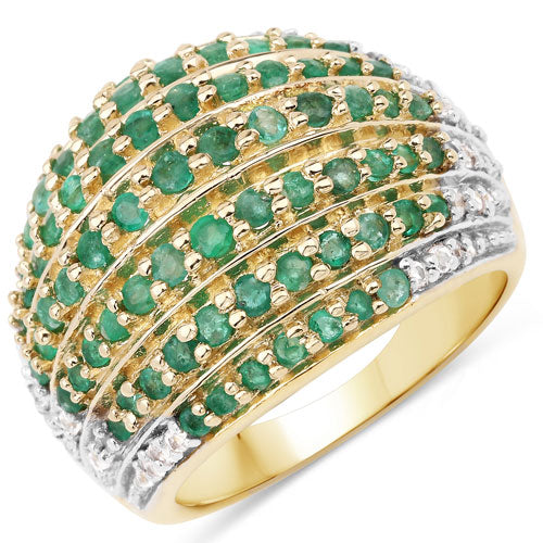 Anillo de plata de ley .925 con esmeralda zambiana auténtica de 2,16 quilates y topacio blanco