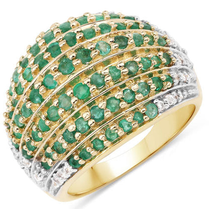 Anillo de plata de ley .925 con esmeralda zambiana auténtica de 2,16 quilates y topacio blanco