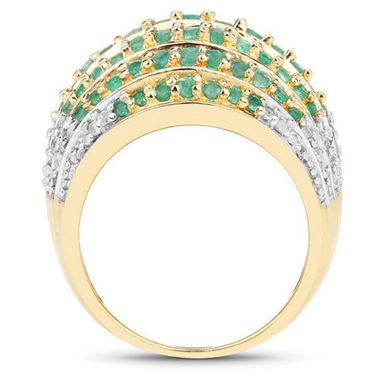 Anillo de plata de ley .925 con esmeralda zambiana auténtica de 2,16 quilates y topacio blanco
