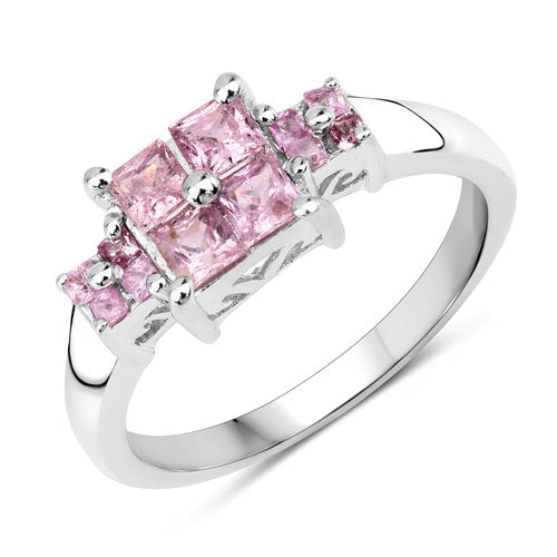 Anillo de plata de ley .925 con zafiro rosa auténtico de 0.96 quilates