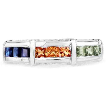 Anillo de plata de ley 925 con zafiro multicolor auténtico de 1,08 quilates