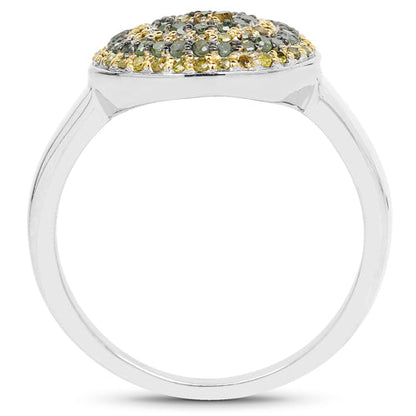 0.39 Carat Genuine Green Diamond and Yellow Diamond .925 Sterling Silver Ring