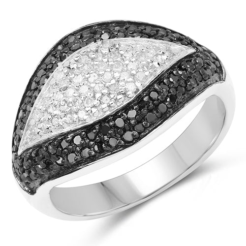 Anillo de plata de ley .925 con diamantes negros y blancos genuinos de 0.51 quilates