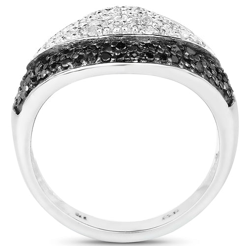 Anillo de plata de ley .925 con diamantes negros y blancos genuinos de 0.51 quilates