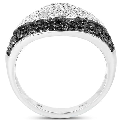 Anillo de plata de ley .925 con diamantes negros y blancos genuinos de 0.51 quilates