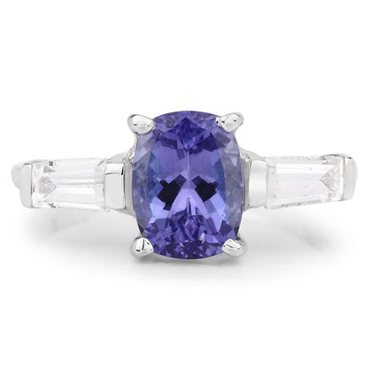 Anillo de plata de ley .925 con tanzanita auténtica de 2,00 quilates y topacio blanco