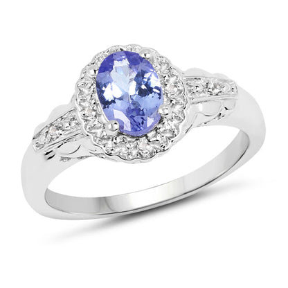 Juego de joyas de 3 piezas de plata esterlina .925 con tanzanita genuina de 2.46 quilates y topacio blanco (anillo, pendientes y colgante con cadena)