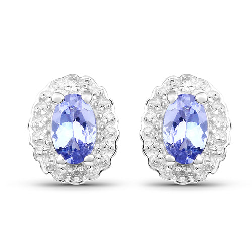 Juego de joyas de 3 piezas de plata esterlina .925 con tanzanita genuina de 2.46 quilates y topacio blanco (anillo, pendientes y colgante con cadena)