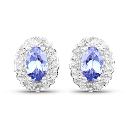 Juego de joyas de 3 piezas de plata esterlina .925 con tanzanita genuina de 2.46 quilates y topacio blanco (anillo, pendientes y colgante con cadena)