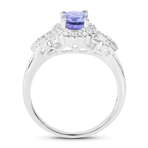 Juego de joyas de 3 piezas de plata esterlina .925 con tanzanita genuina de 2.46 quilates y topacio blanco (anillo, pendientes y colgante con cadena)