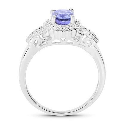 Juego de joyas de 3 piezas de plata esterlina .925 con tanzanita genuina de 2.46 quilates y topacio blanco (anillo, pendientes y colgante con cadena)