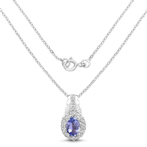 Juego de joyas de 3 piezas de plata esterlina .925 con tanzanita genuina de 2.46 quilates y topacio blanco (anillo, pendientes y colgante con cadena)