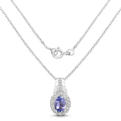 Juego de joyas de 3 piezas de plata esterlina .925 con tanzanita genuina de 2.46 quilates y topacio blanco (anillo, pendientes y colgante con cadena)