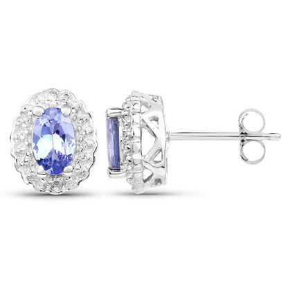Juego de joyas de 3 piezas de plata esterlina .925 con tanzanita genuina de 2.46 quilates y topacio blanco (anillo, pendientes y colgante con cadena)