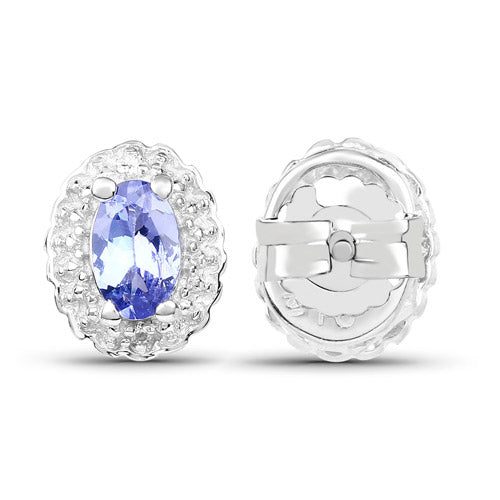 Juego de joyas de 3 piezas de plata esterlina .925 con tanzanita genuina de 2.46 quilates y topacio blanco (anillo, pendientes y colgante con cadena)