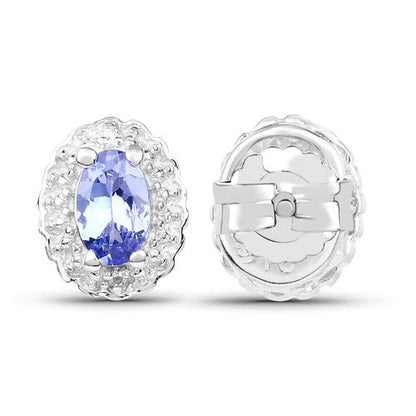Juego de joyas de 3 piezas de plata esterlina .925 con tanzanita genuina de 2.46 quilates y topacio blanco (anillo, pendientes y colgante con cadena)