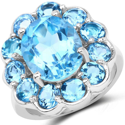Anillo de plata de ley .925 con topacio azul suizo auténtico de 8.77 quilates