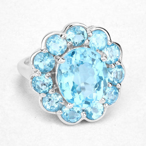 Anillo de plata de ley .925 con topacio azul suizo auténtico de 8.77 quilates