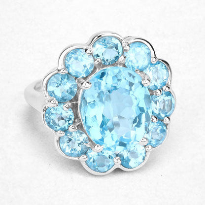 Anillo de plata de ley .925 con topacio azul suizo auténtico de 8.77 quilates