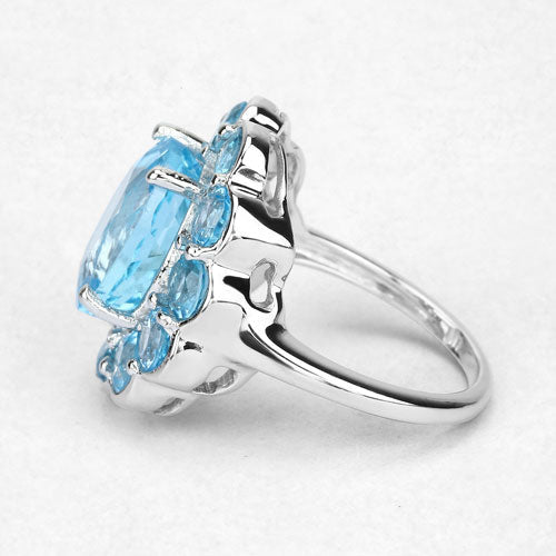 Anillo de plata de ley .925 con topacio azul suizo auténtico de 8.77 quilates