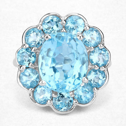 Anillo de plata de ley .925 con topacio azul suizo auténtico de 8.77 quilates