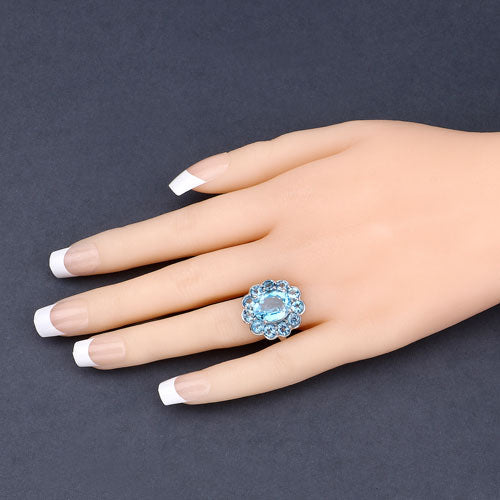 Anillo de plata de ley .925 con topacio azul suizo auténtico de 8.77 quilates