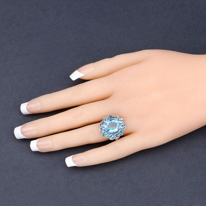 Anillo de plata de ley .925 con topacio azul suizo auténtico de 8.77 quilates