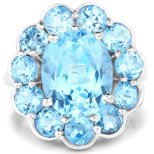 Anillo de plata de ley .925 con topacio azul suizo auténtico de 8.77 quilates