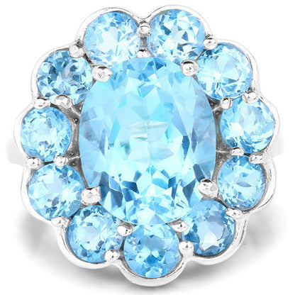 Anillo de plata de ley .925 con topacio azul suizo auténtico de 8.77 quilates