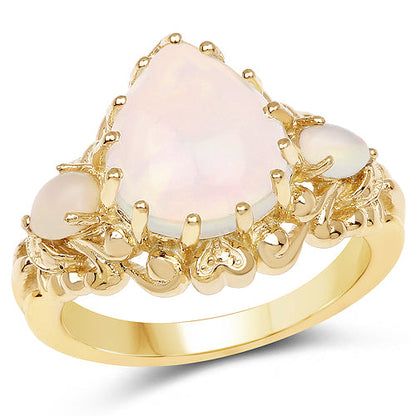 14K Yellow Gold Plated 3.26 Carat Genuine Ethiopian Opal .925 Sterling Silver Ring