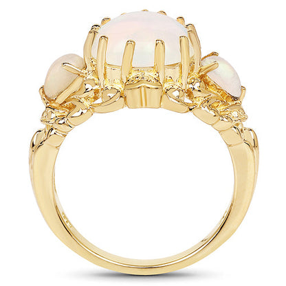 14K Yellow Gold Plated 3.26 Carat Genuine Ethiopian Opal .925 Sterling Silver Ring