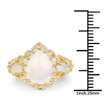 14K Yellow Gold Plated 3.26 Carat Genuine Ethiopian Opal .925 Sterling Silver Ring
