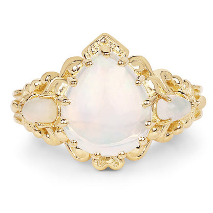 14K Yellow Gold Plated 3.26 Carat Genuine Ethiopian Opal .925 Sterling Silver Ring