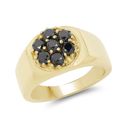 Anillo de plata de ley .925 chapado en oro amarillo de 14 quilates con diamantes negros genuinos de 0.98 quilates