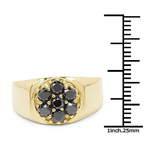 Anillo de plata de ley .925 chapado en oro amarillo de 14 quilates con diamantes negros genuinos de 0.98 quilates