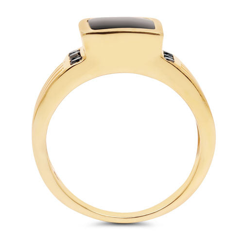 Anillo de plata de ley .925 con ónix negro auténtico de 2,16 quilates y diamantes negros